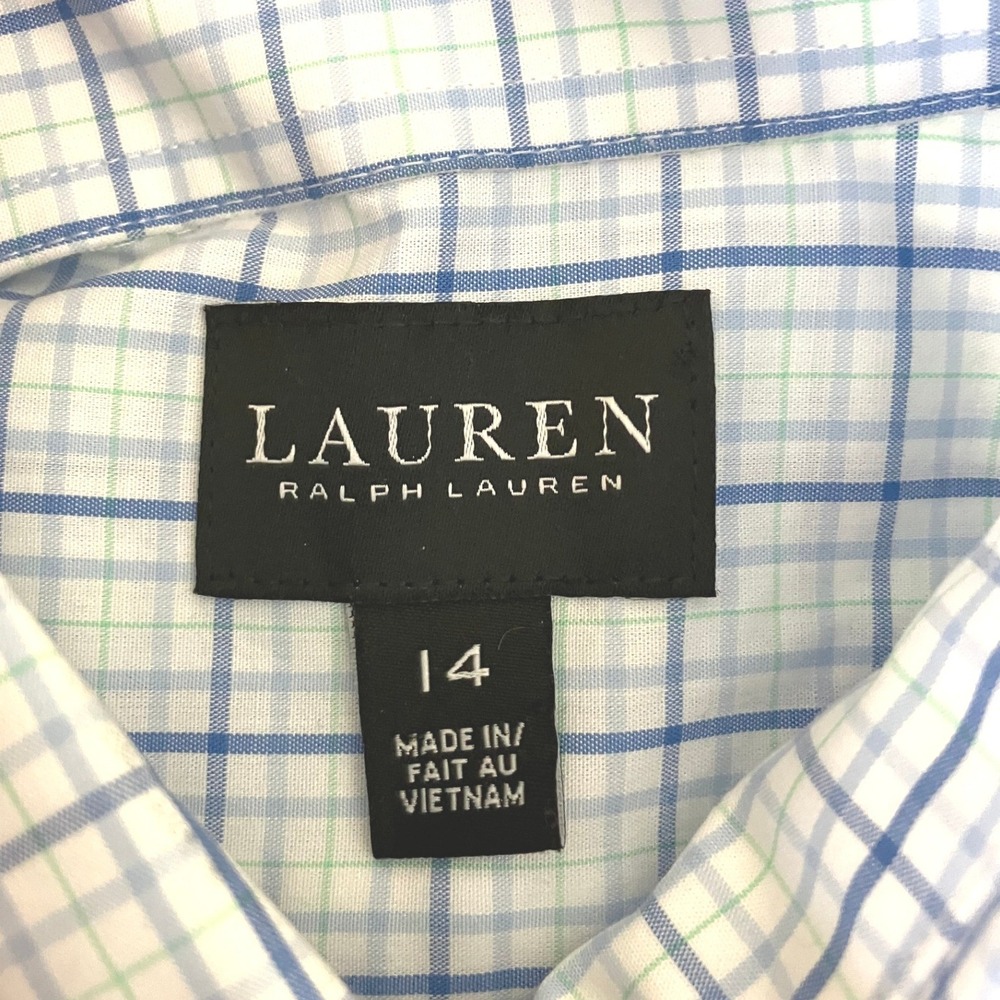 Lauren Ralph Lauren Plaid Long Sleeve Button Down Blue White Boys Size 14 - Picture 4 of 7